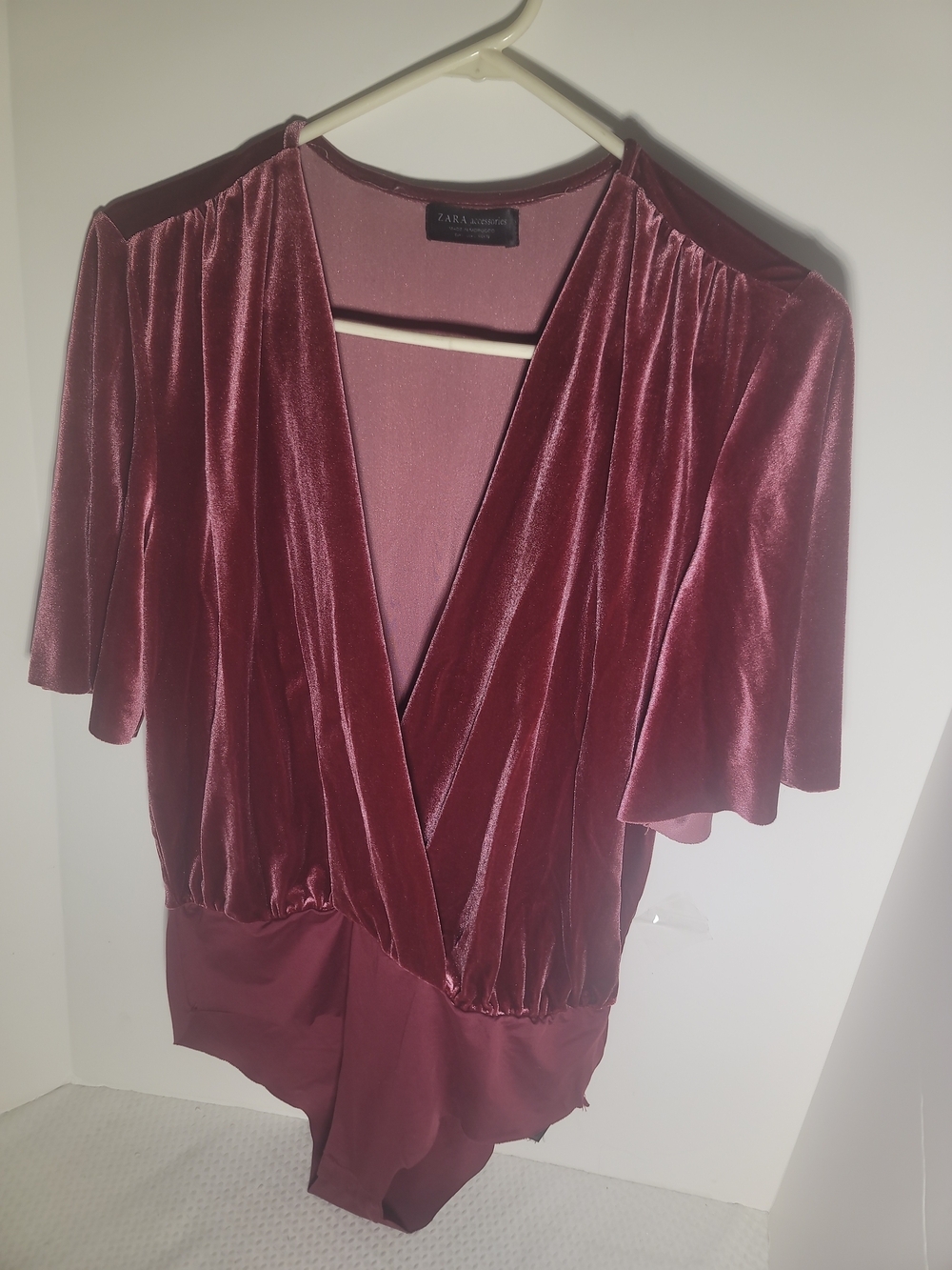 Zara Burgundy Velvet Surplice Bodysuit
